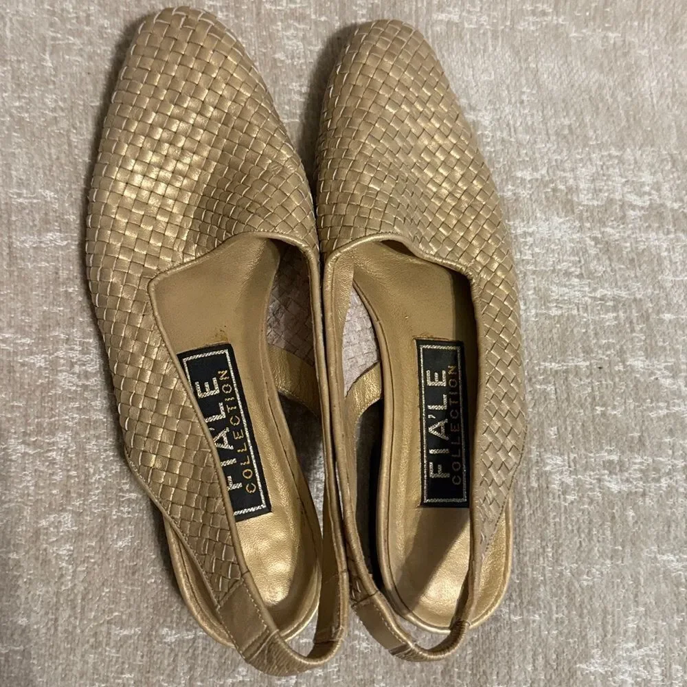 Fiale Collection gold woven leather slingback flats